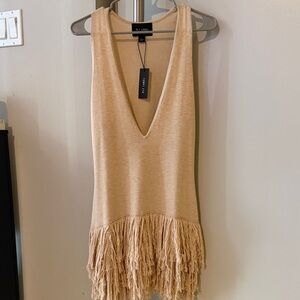 PrettyLittleThing Beige Fringe Mini Dress